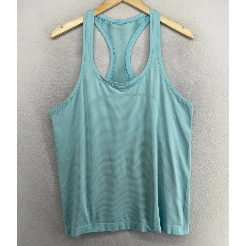 LULULEMON Top Womens L Swiftly Tech Racerback Tank 2.0 Striped Running Blue - Picture 1 of 13